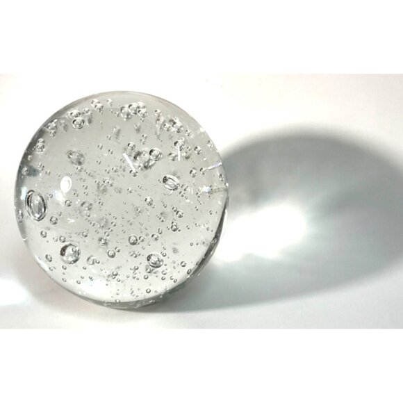 Clear Glass Paperweight With Bubbles Design - Round Shape - 3.75 Inches Diameter - Picture 1 of 10